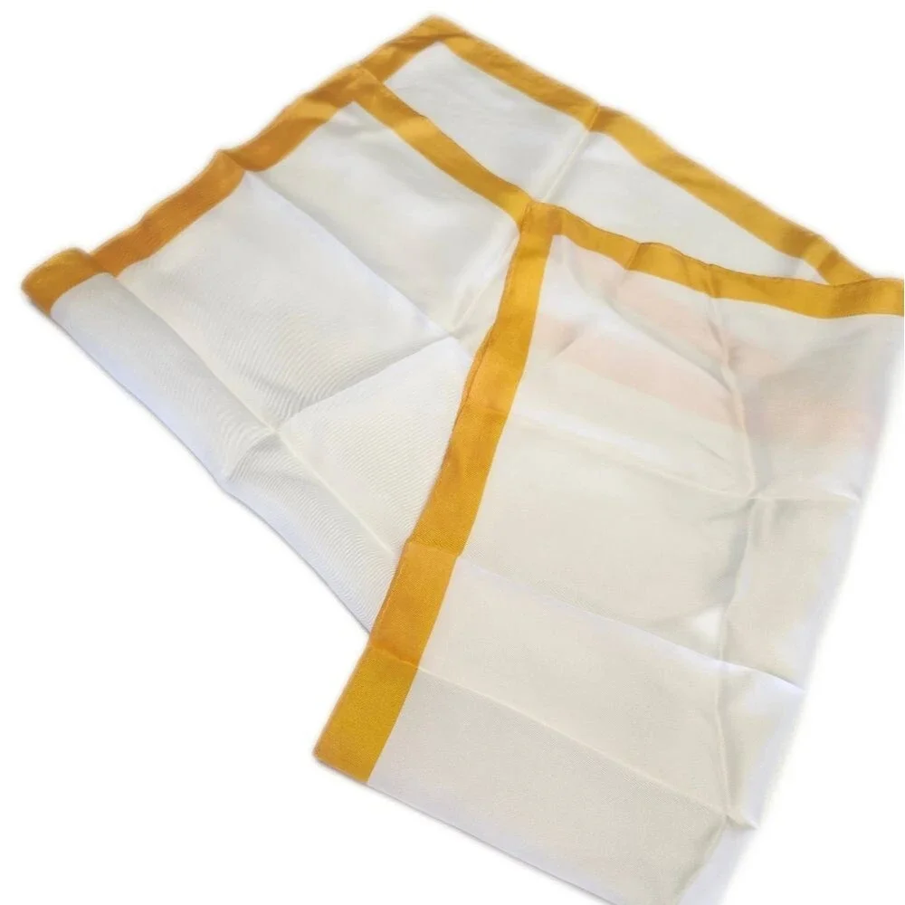 Cream & Yellow Gold Square Silky Scarf, 25